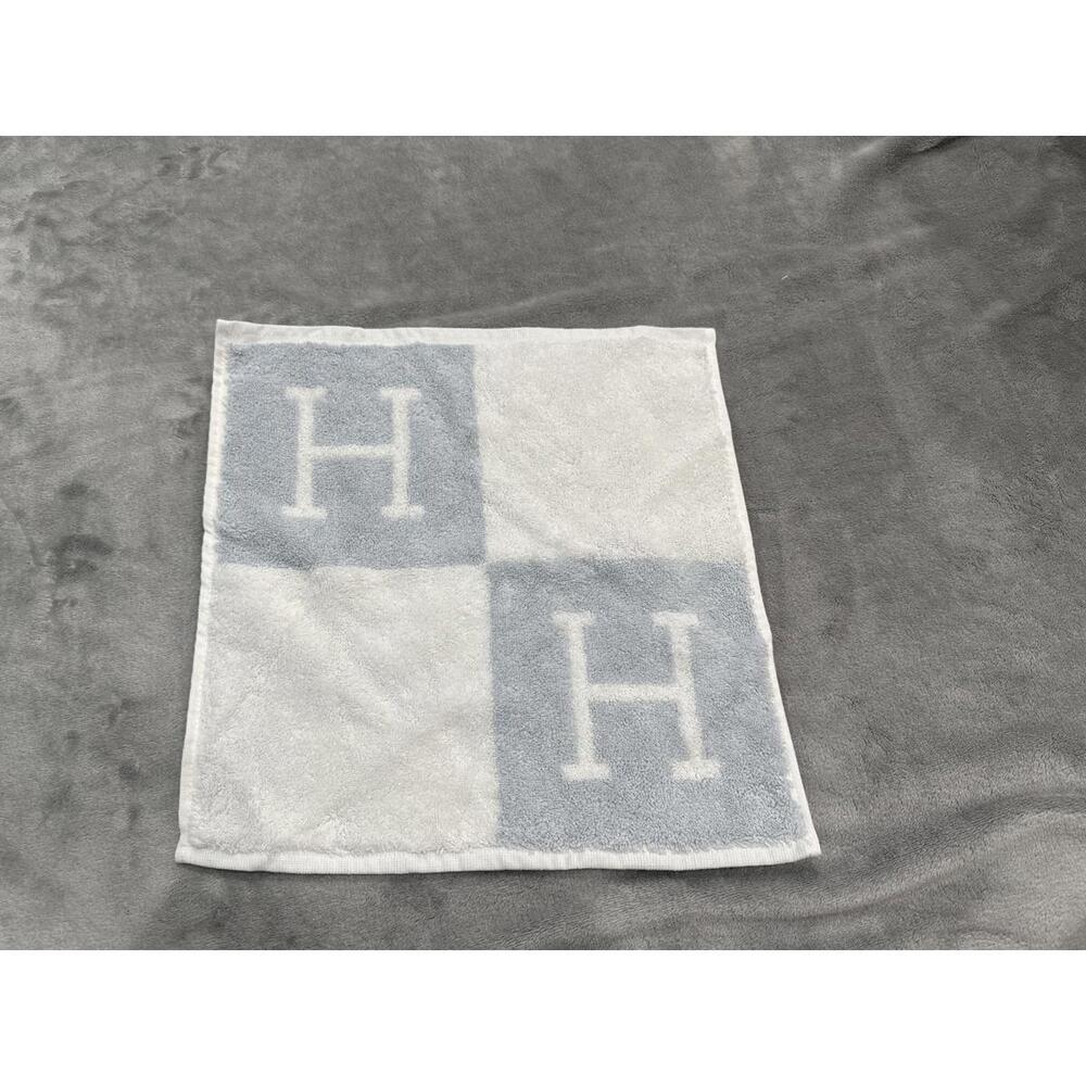 Hermes Blue and White Plush Hand Towel